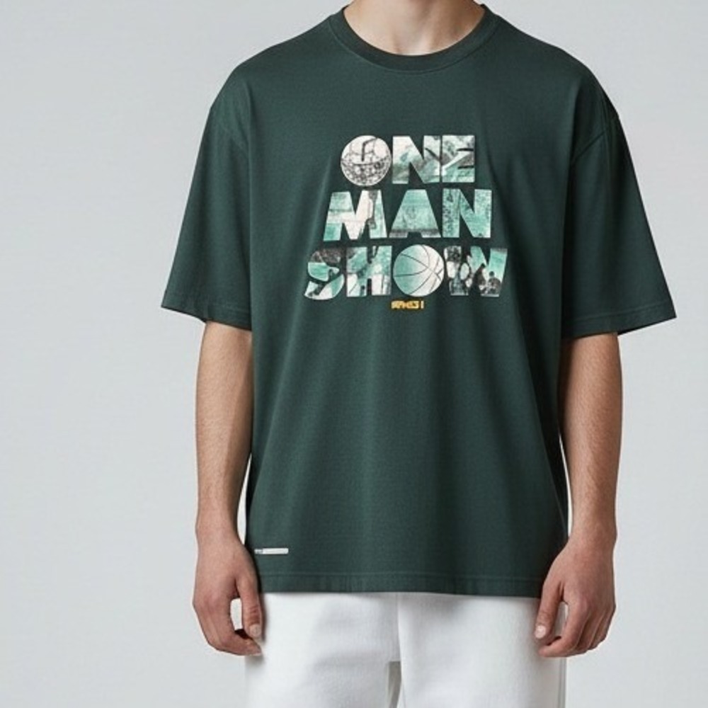 AND1 Mens One Man Show Graphic Basketball T-Shirt Green‎ Large Short Sleeve Tee